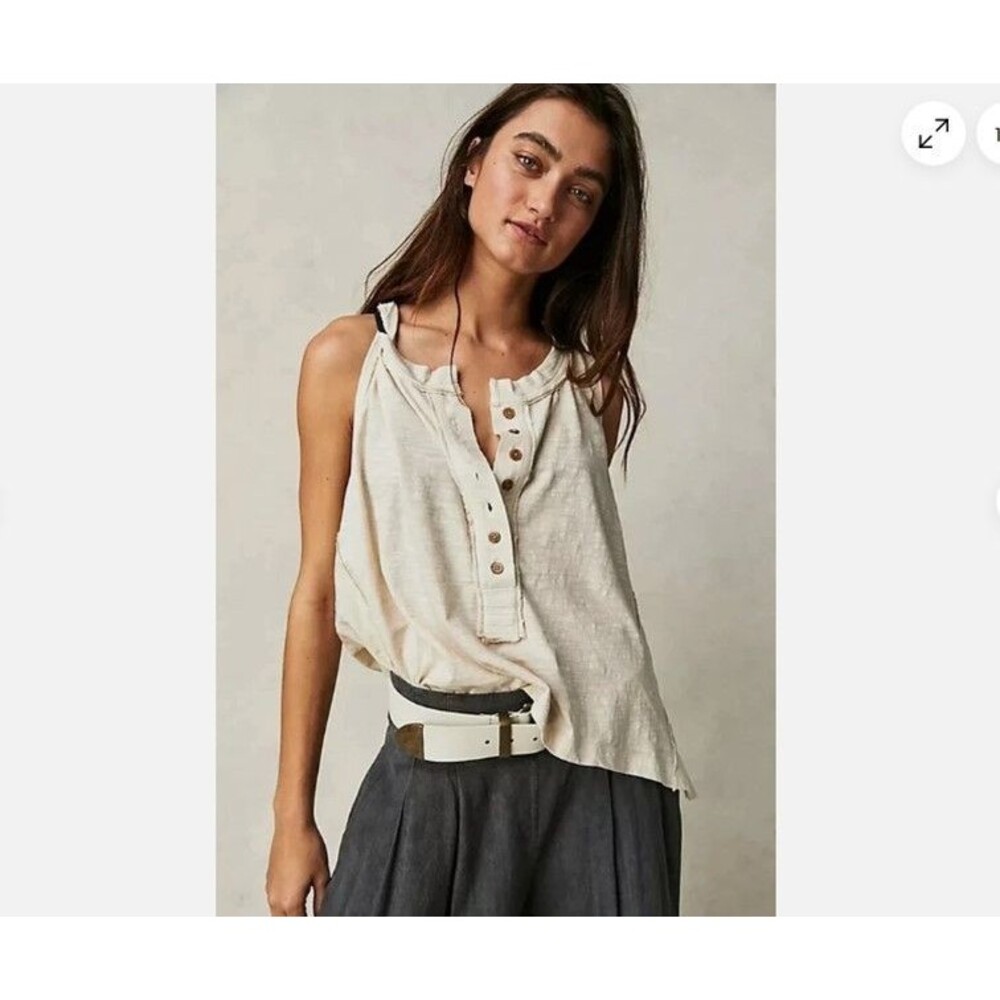WE THE FREE PEOPLE  Josie Henley Tank Top Coconut Wood Buttons XL